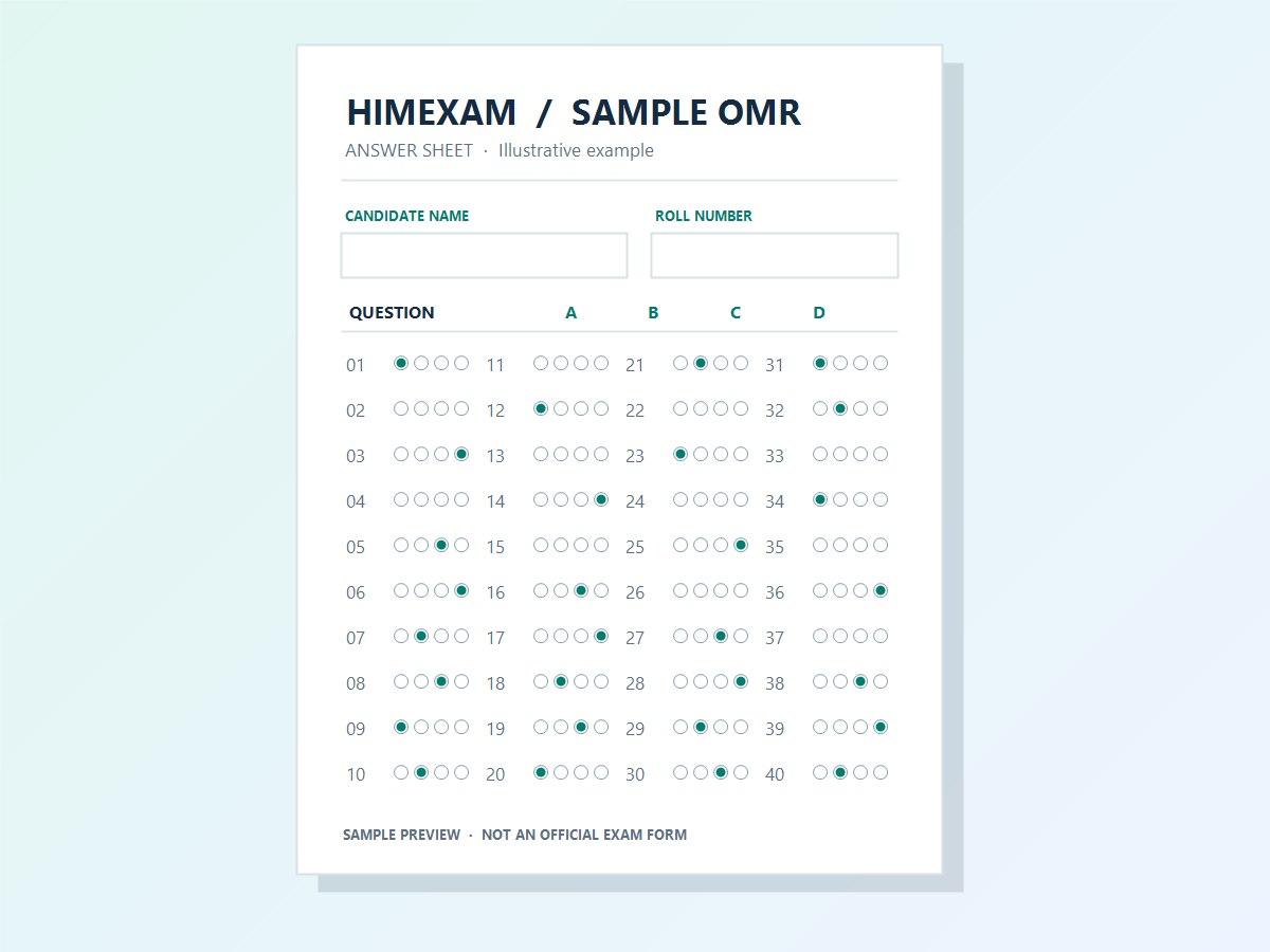 HimExam illustrative sample OMR answer sheet