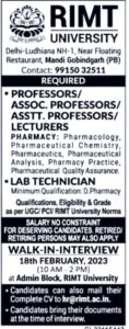 RIMT University Professor & Lab Technician Recruitment 2023