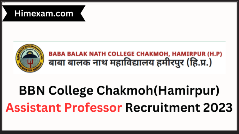 BBN College Chakmoh(Hamirpur) Assistant Professor Recruitment 2023