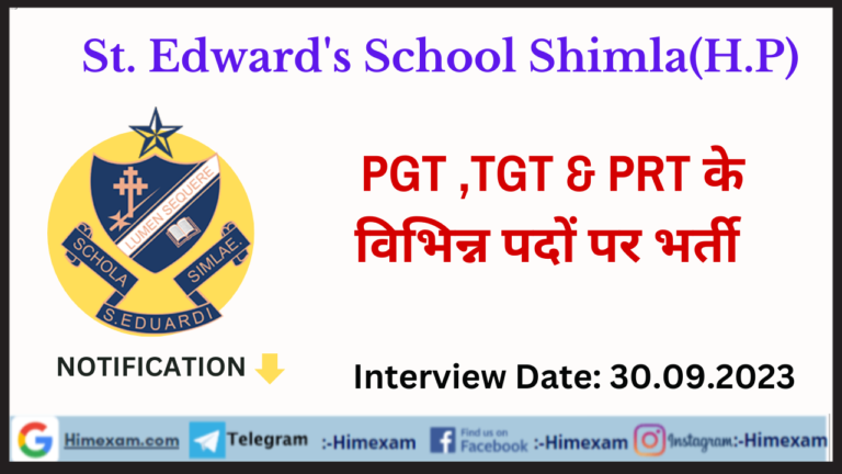 St. Edward's School Shimla TGT ,PGT & PRT Recruitment 2023