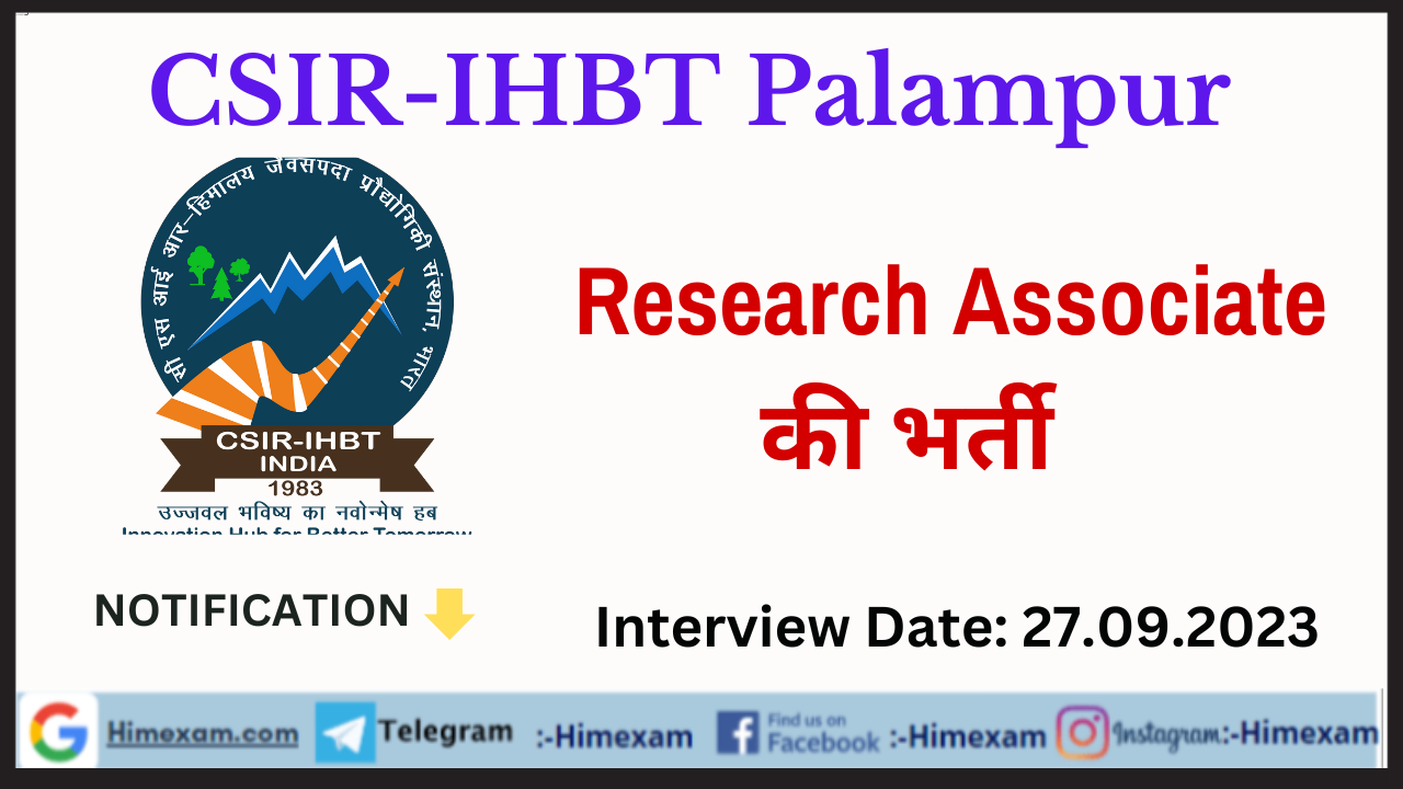 CSIR-IHBT Palampur Research Associate Recruitment 2023