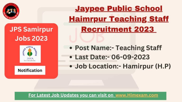 Jaypee Public School Haimrpur Teaching Staff Recruitment 2023