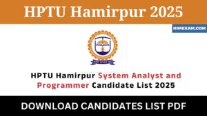 HPTU Hamirpur System Analyst and Programmer Candidate List 2025