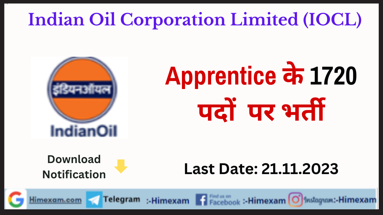 IOCL Refinery Division Apprentice Recruitment 2023 Notification Out & Apply Online For 1720 Post