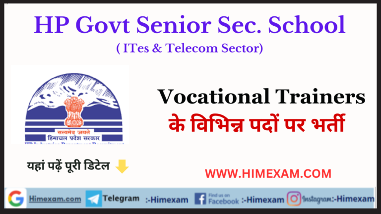 HP Govt School Vocational Trainers Recruitment 2023(ITes & Telecom Sector)