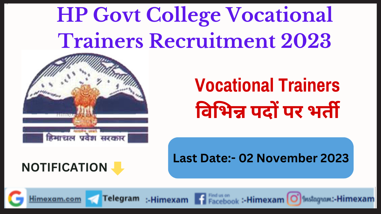 HP Govt College Vocational Trainers Recruitment 2023