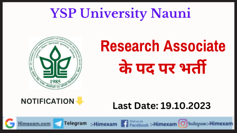 YSP University Nauni Research Associate Recruitment 2023