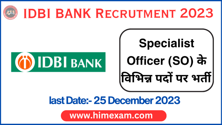 IDBI Bank SO Recruitment 2023 Notification Out For 86 Posts