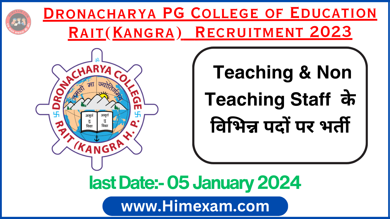 Dronacharya PG College of Education Rait(Kangra) Teaching & Non Teaching Staff Recruitment 2023