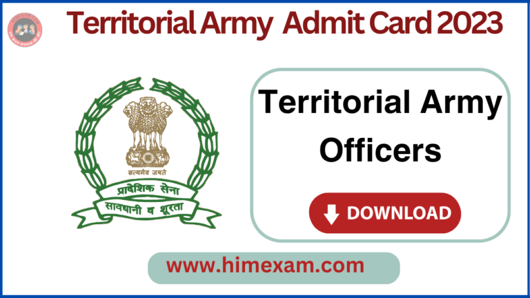 Territorial Army Officers Admit Card 2023