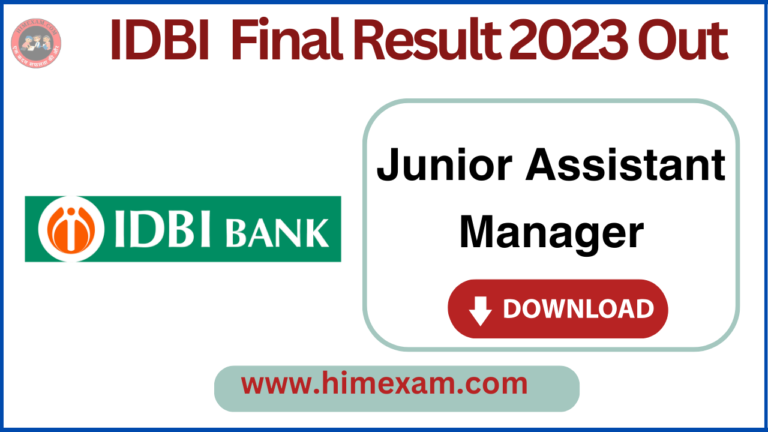 IDBI Junior Assistant Manager Final Result 2023 Out