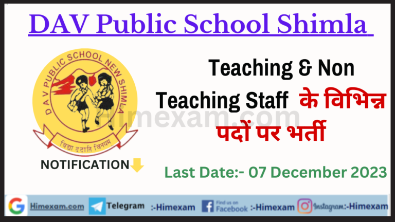 DAV Public School Shimla Teaching & Non Teaching Staff Recruitment 2023