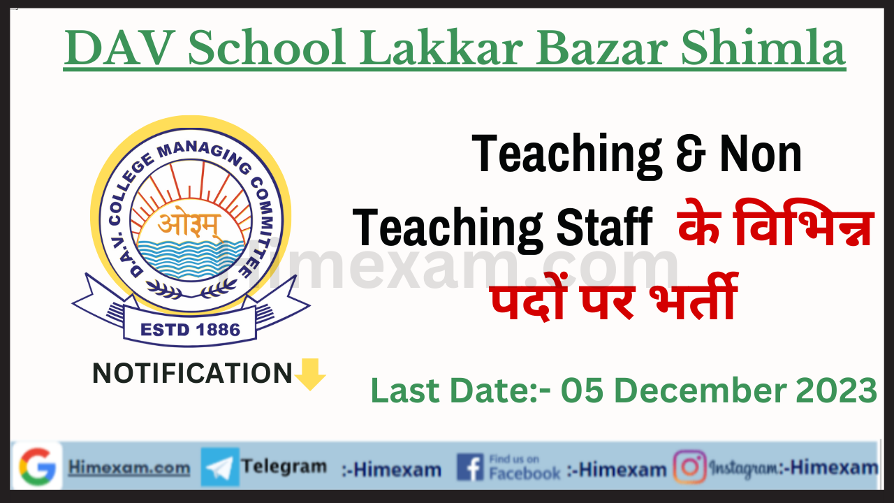 DAV School Lakkar Bazar Shimla Teaching & Non Teaching Staff Recruitment 202