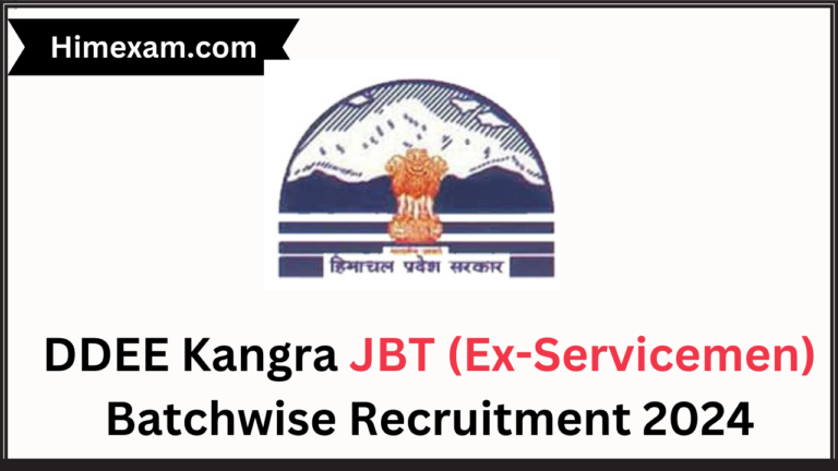 DDEE Kangra JBT (Ex-Servicemen) Batchwise Recruitment 2024