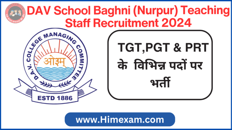 DAV School Baghni (Nurpur) Teaching Staff Recruitment 2024