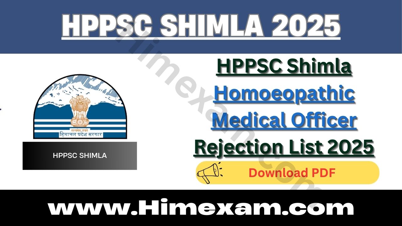 HPPSC Shimla Homoeopathic Medical Officer Rejection List 2025