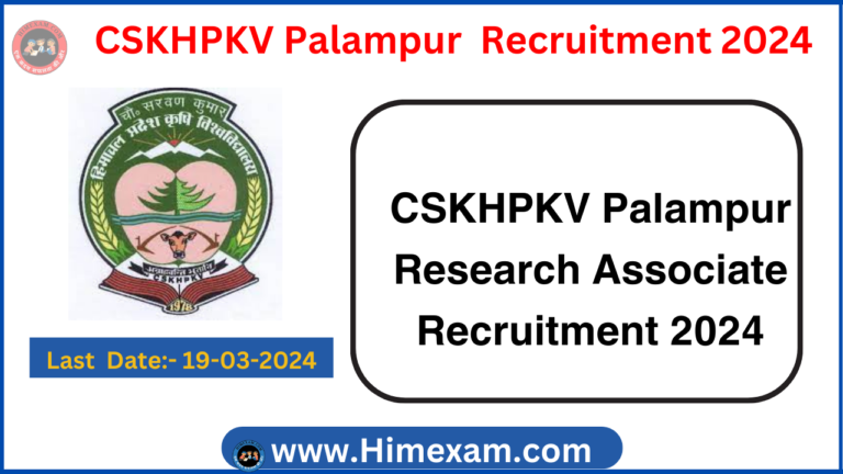 CSKHPKV Palampur Research Associate Recruitment 2024