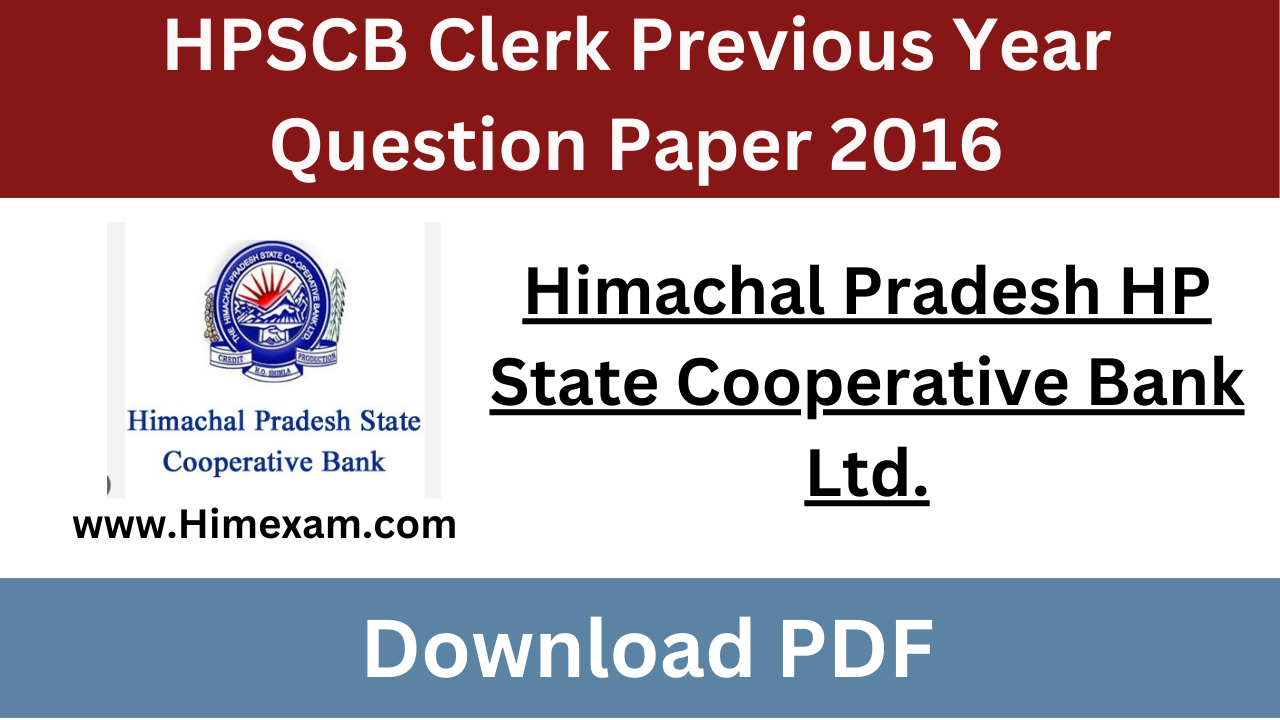 HPSCB Clerk Previous Year Question Paper 2016