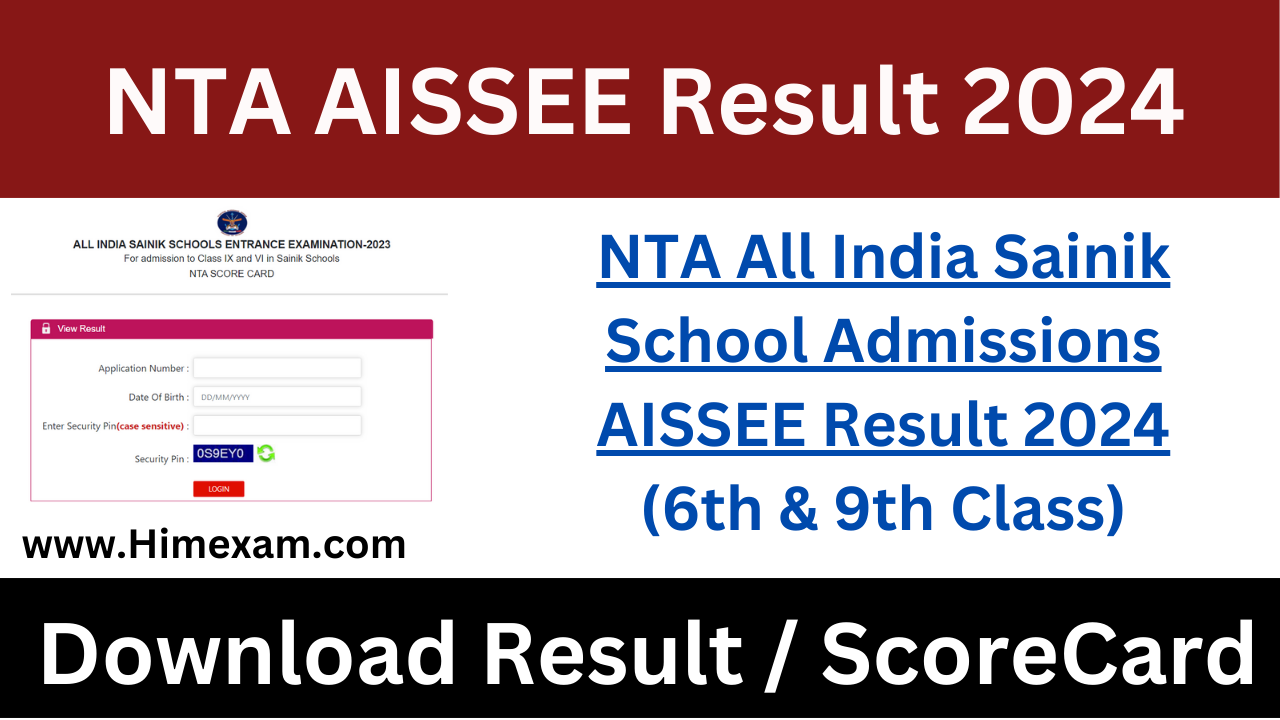 NTA All India Sainik School Admissions AISSEE Result 2024