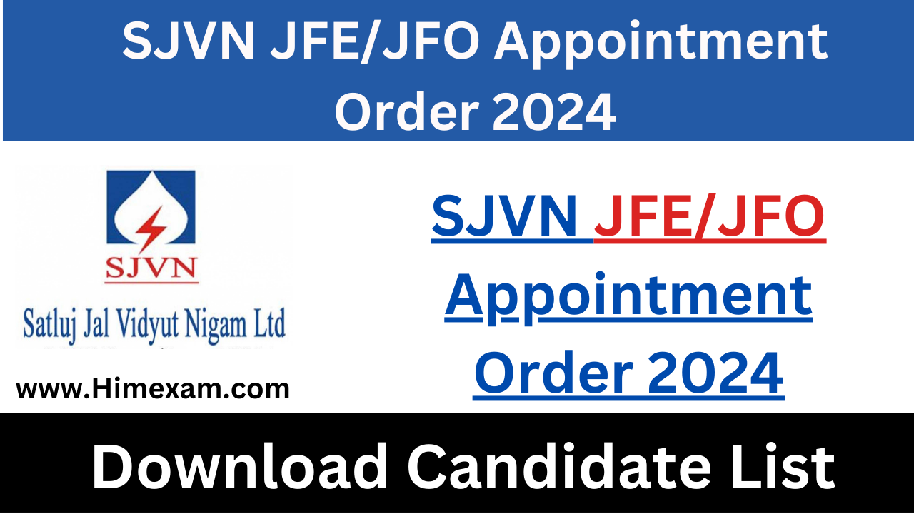 SJVN JFE/JFO Appointment Order 2024