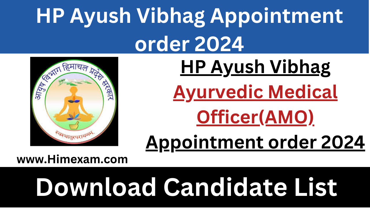 HP Ayush Vibhag Ayurvedic Medical Officer(AMO) Appointment order 2024