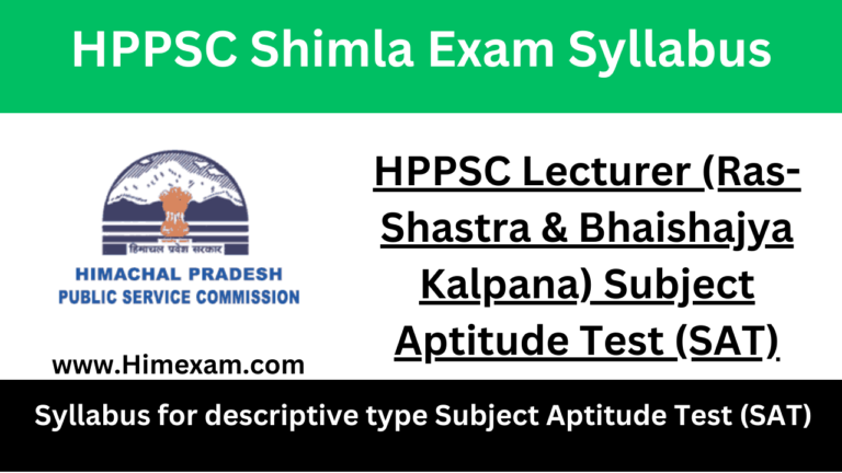 HPPSC Lecturer (Ras-Shastra & Bhaishajya Kalpana) Subject Aptitude Test (SAT) Syllabus