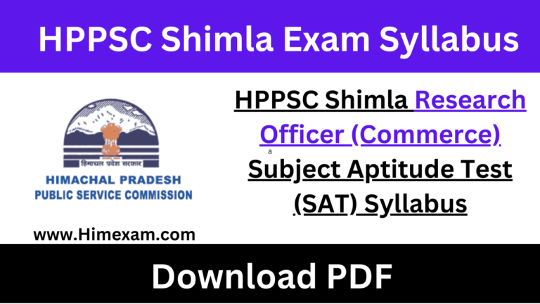 HPPSC Shimla Research Officer (Commerce) Subject Aptitude Test (SAT) Syllabus