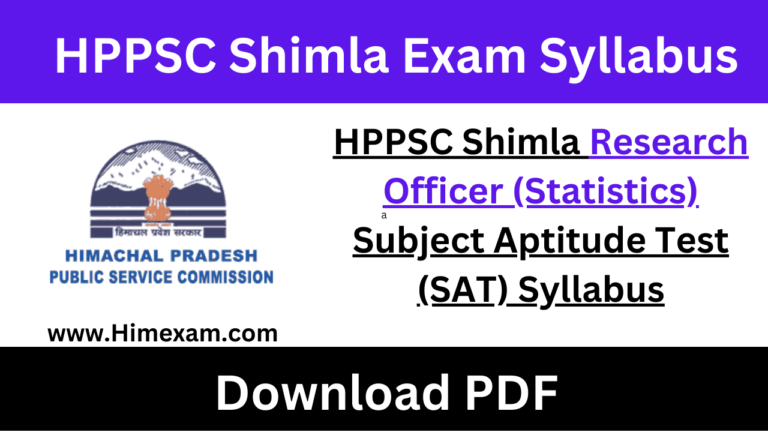 HPPSC Shimla Research Officer (Statistics) Subject Aptitude Test (SAT) Syllabus