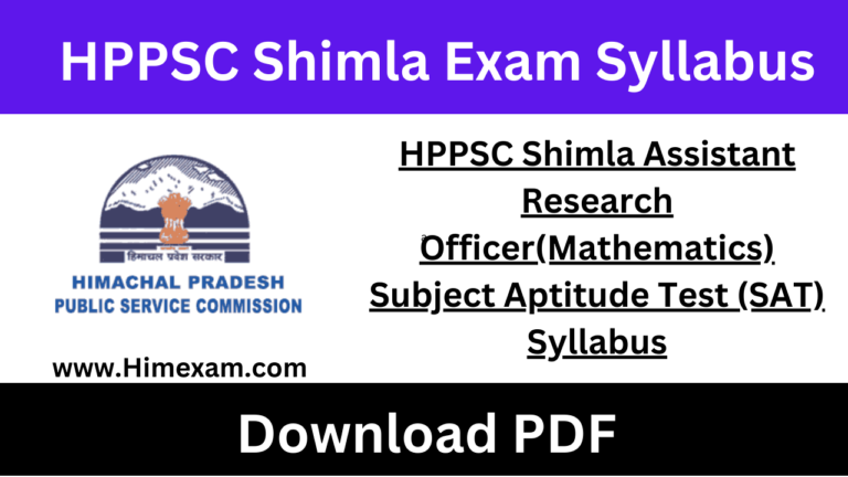 HPPSC Shimla Assistant Research Officer(Mathematics) Subject Aptitude Test (SAT) Syllabus