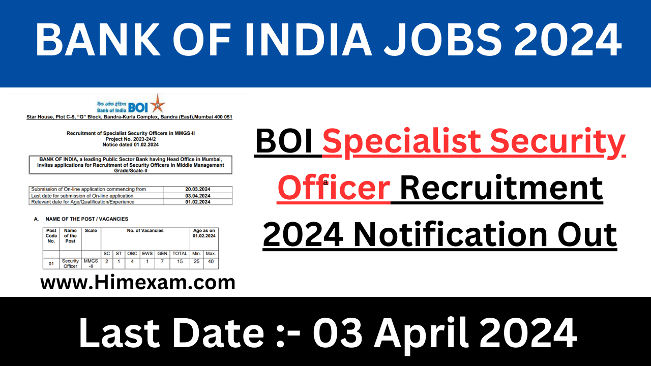 BOI Specialist Security Officer Recruitment 2024 Notification Out