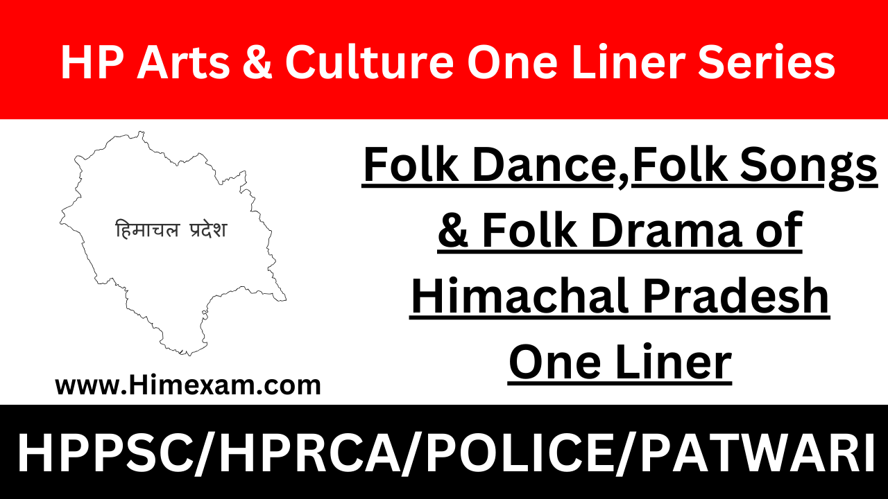Folk Dance,Folk Songs & Folk Drama of Himachal Pradesh One Liner