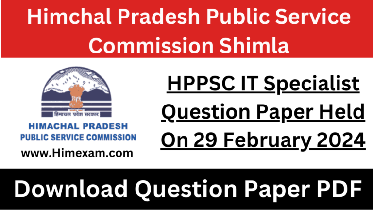 HPPSC IT Specialist Question Paper Held On 29 February 2024