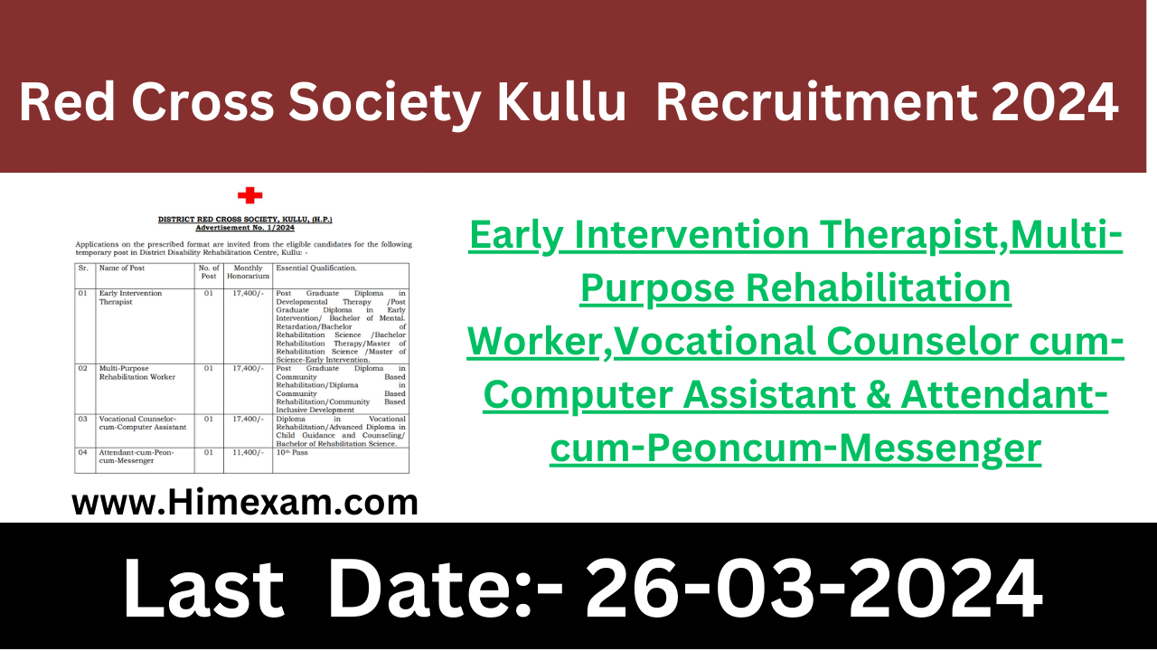 Red Cross Society Kullu Attendant-cum-Peon cum-Messenger & Other Posts Recruitment 2024