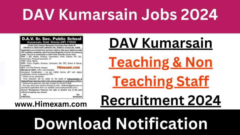 DAV Kumarsain Teaching & Non Teaching Staff Recruitment 2024