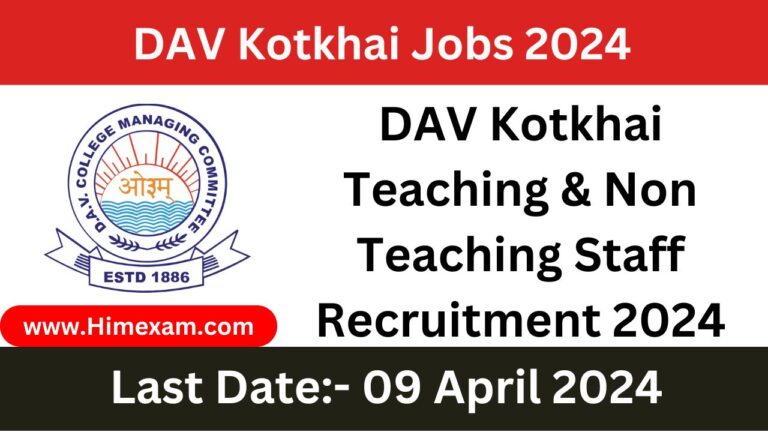 DAV Kotkhai Teaching & Non Teaching Staff Recruitment 2024