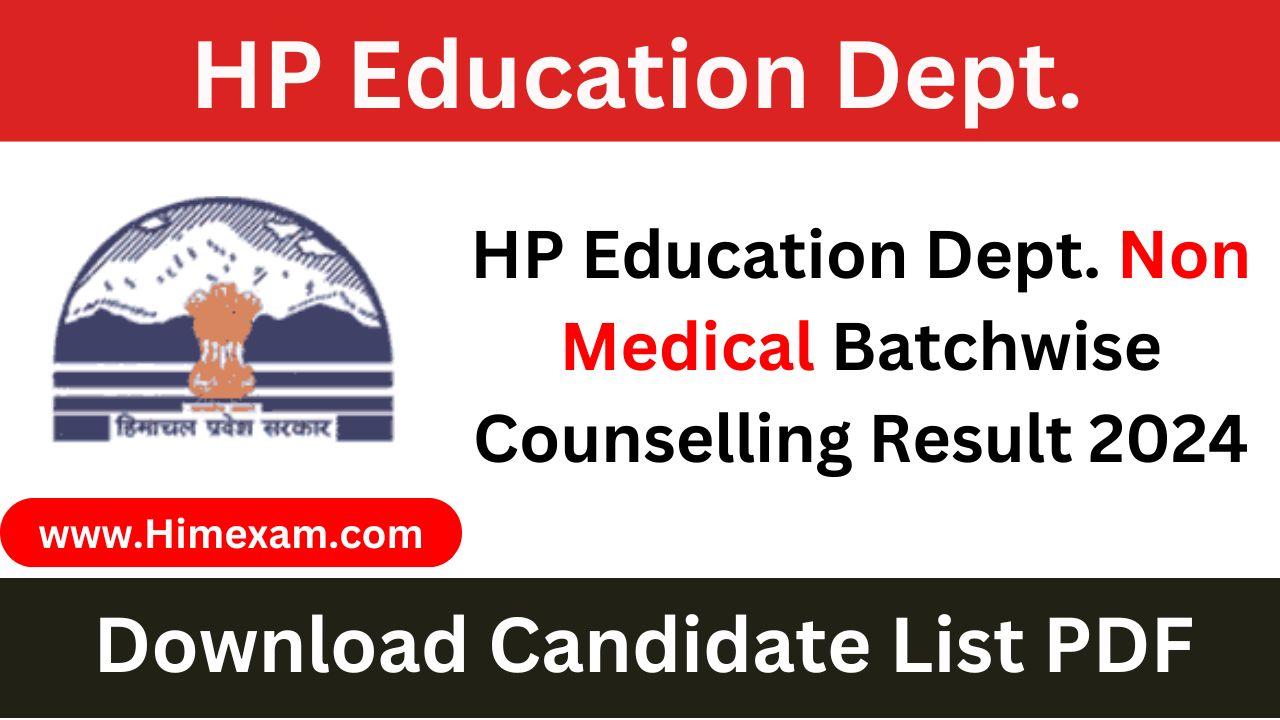 HP Education Dept. Non Medical Batchwise Counselling Result 2024