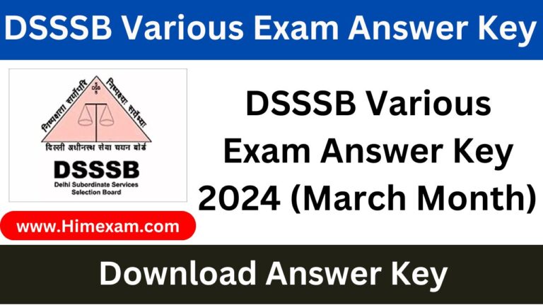 DSSSB Various Exam Answer Key 2024 (March Month)
