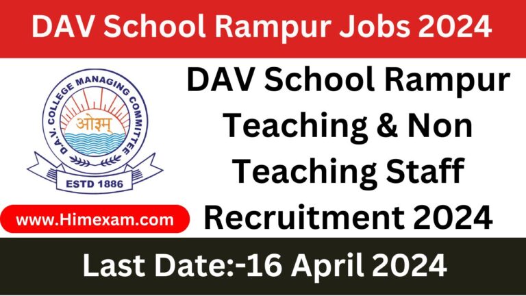 DAV School Rampur Teaching & Non Teaching Staff Recruitment 2024