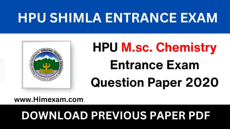 HPU M.sc. Chemistry Entrance Exam Question Paper 2020