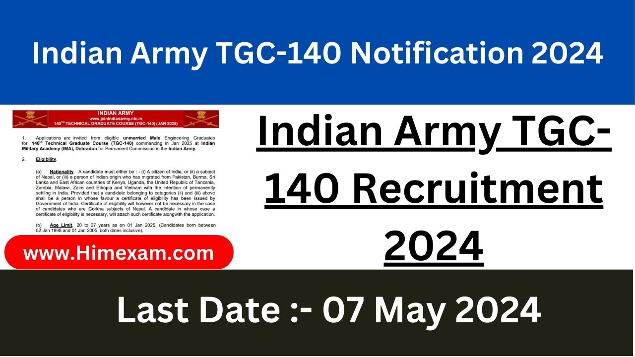 Indian Army TGC-140 Recruitment 2024 Notification & Apply Online