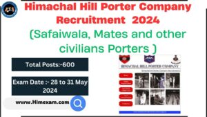 Himachal Hill Porter Company Safaiwala, Mates and other civilians Porters Recruitment 2024