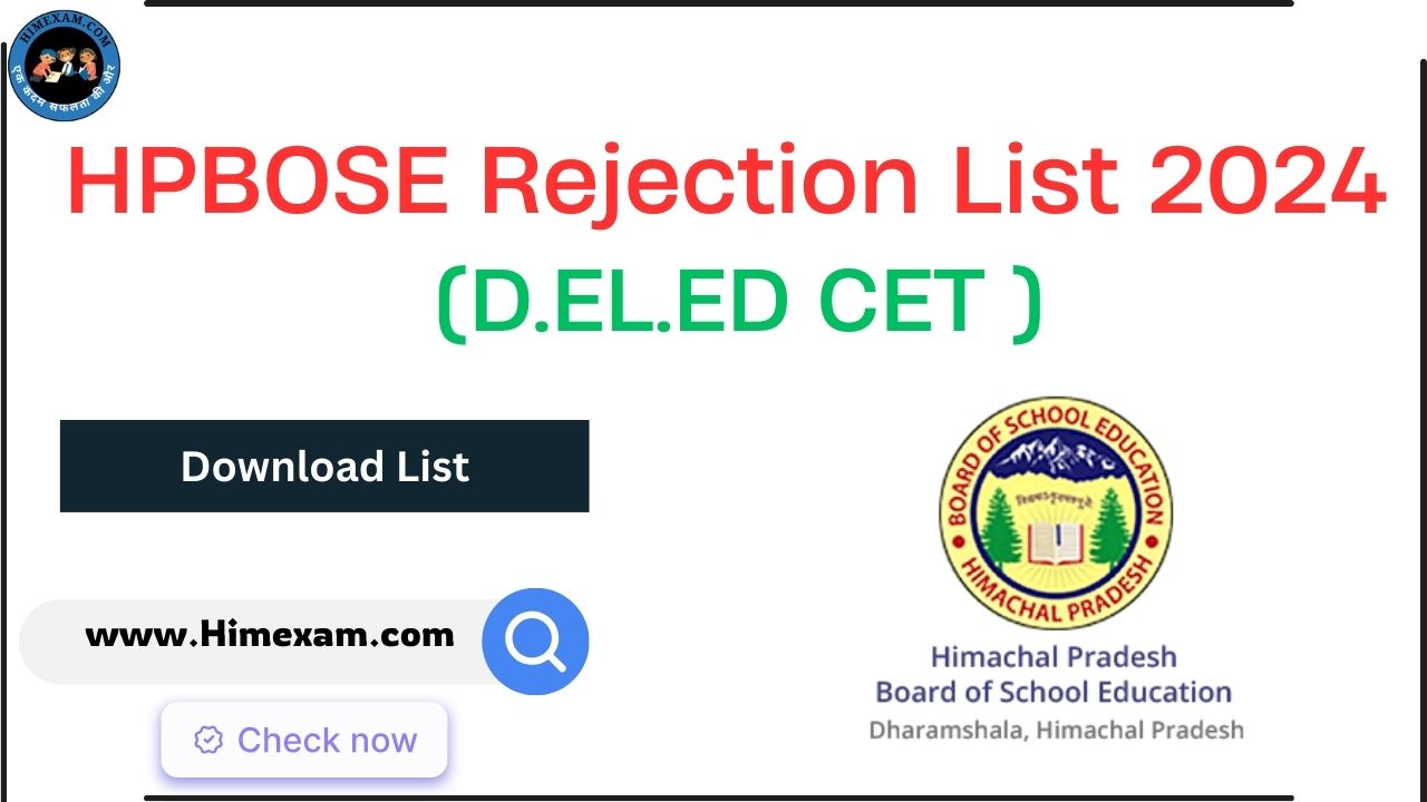 HPBOSE D.EL.ED CET Rejection List 2024