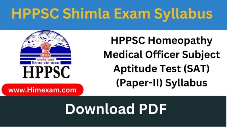HPPSC Homeopathy Medical Officer Subject Aptitude Test (SAT) (Paper-II) Syllabus