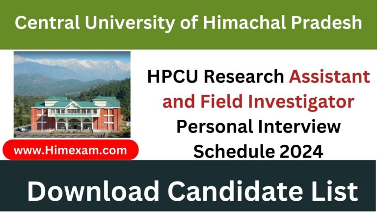 HPCU Research Assistant and Field Investigator Personal Interview Schedule 2024