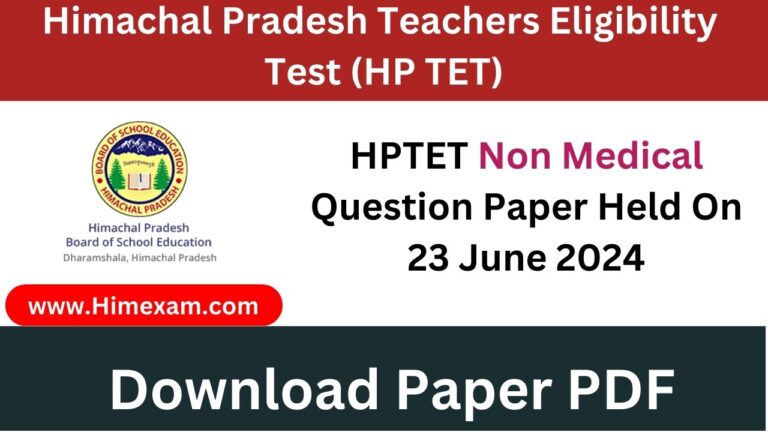 HPTET Non Medical Question Paper Held On 23 June 2024