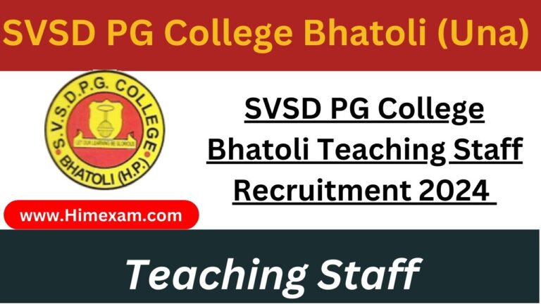 SVSD PG College Bhatoli Teaching Staff Recruitment 2024