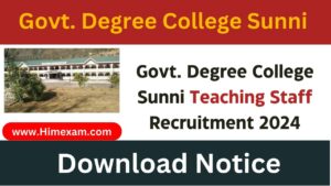 Govt. Degree College Sunni Teaching Staff Recruitment 2024