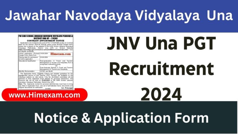 JNV Una PGT Recruitment 2024