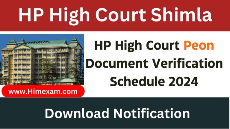 HP High Court Peon Document Verification Schedule 2024