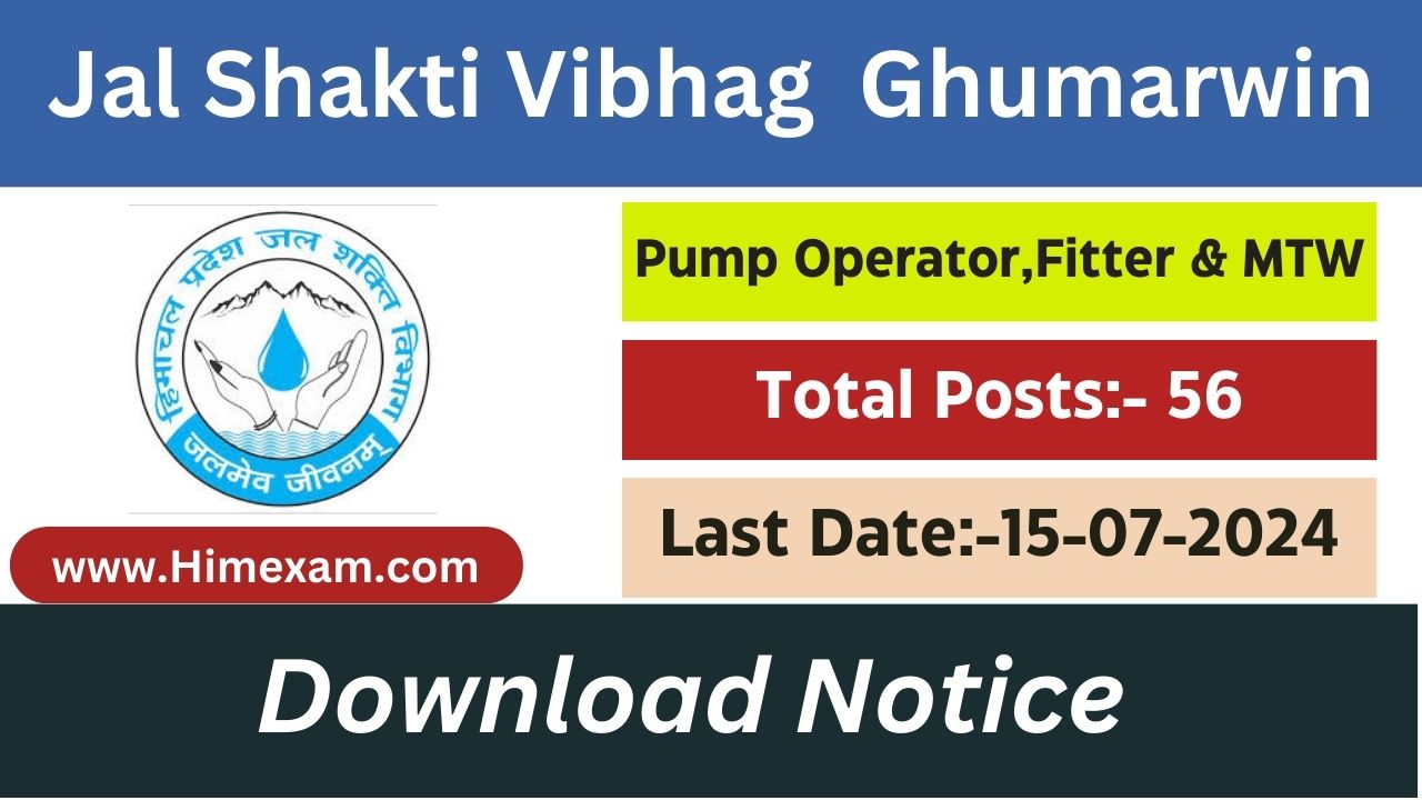 HP Jal Shakti Vibhag Division Ghumarwin Recruitment 2024 Notification Out for Para Pump Operator ,Para Fitter & Multipurpose worker